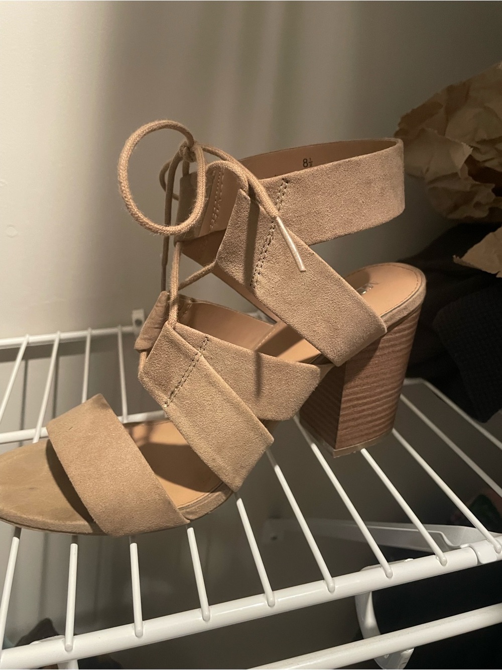 Merona Tan Suede Strappy Block Heel Sandals